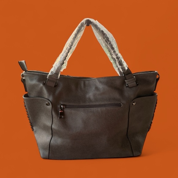 New Realer Gray Large Capacity Shoulder Bag/Tote Studded Details - Picture 2 of 16